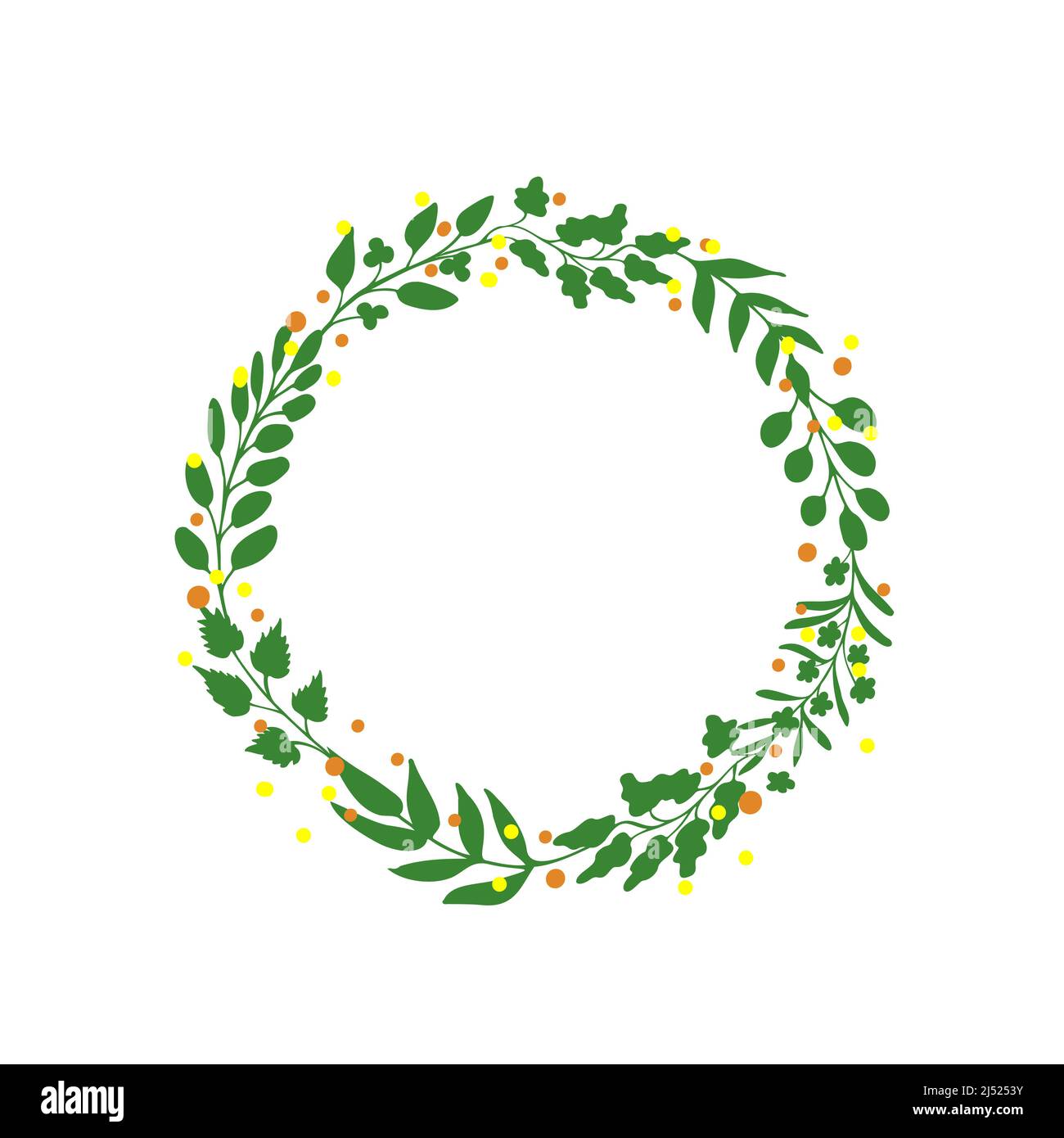 Couronne de feuilles à motif de feuilles dessinés à la main, cadre d'espace de copie. Élément de dessin vectoriel minimaliste pour les impressions Illustration de Vecteur