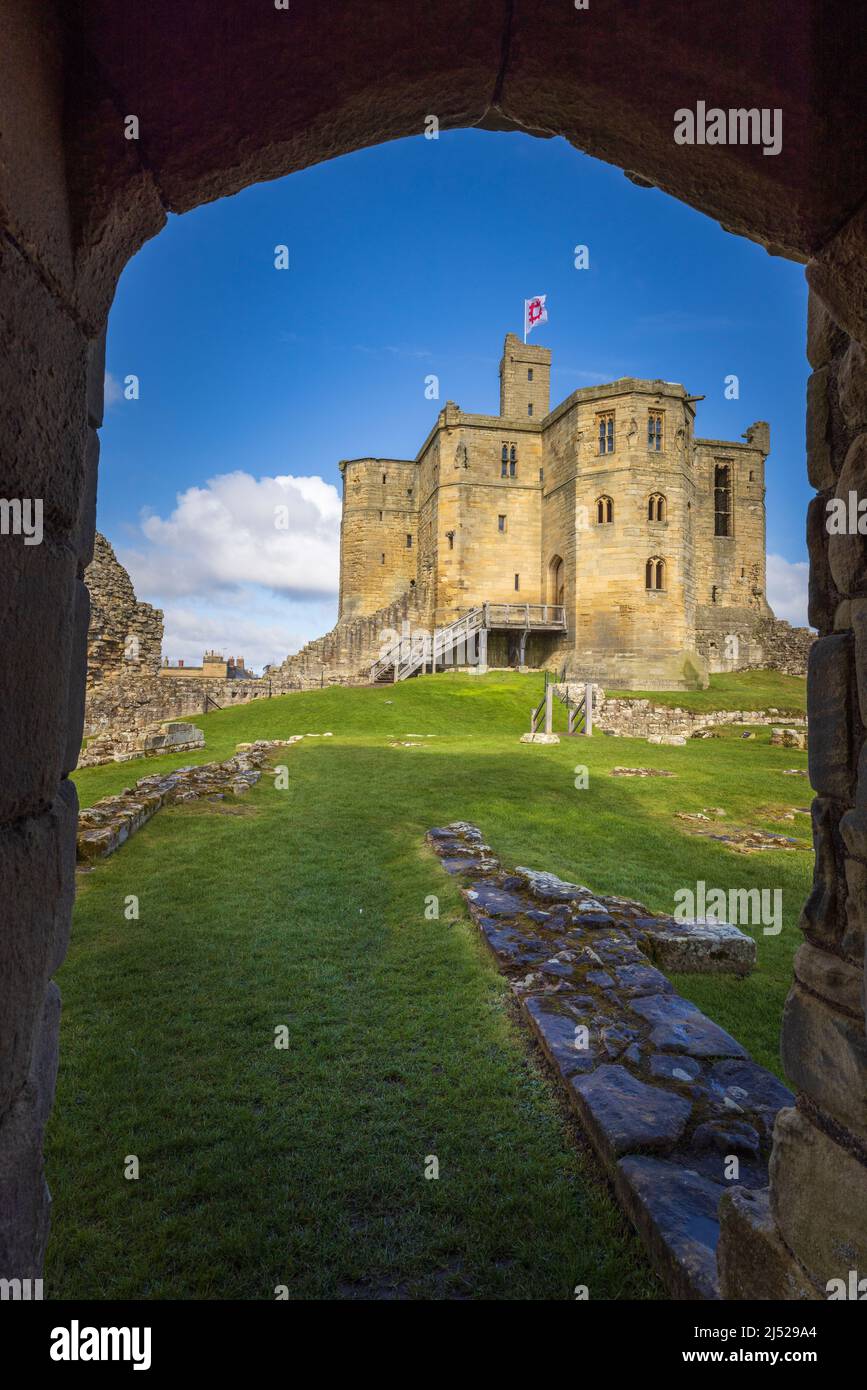 Warkworth Castle Keep, Northumberland, Angleterre Banque D'Images