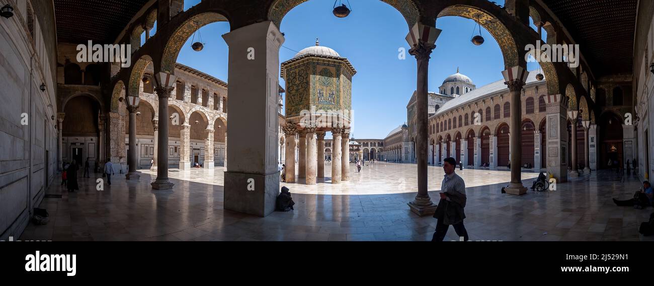 Vues générales sur la mosquée Omeyyade, Damas, Syrie Banque D'Images