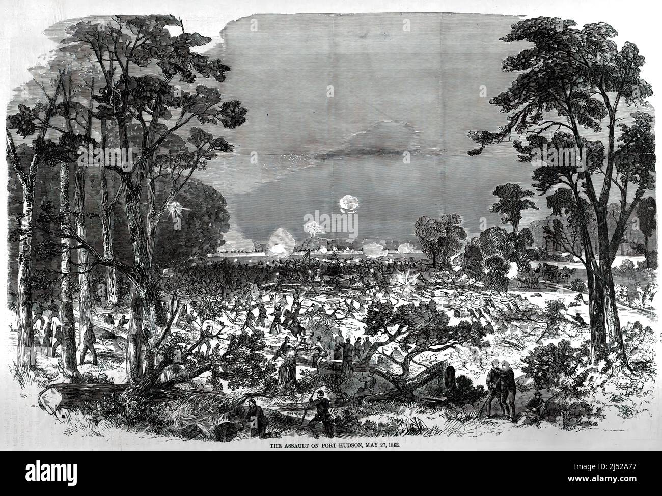 Siège de Port Hudson, le 27 mai 1863, dans la guerre de Sécession. illustration du siècle 19th. Banque D'Images