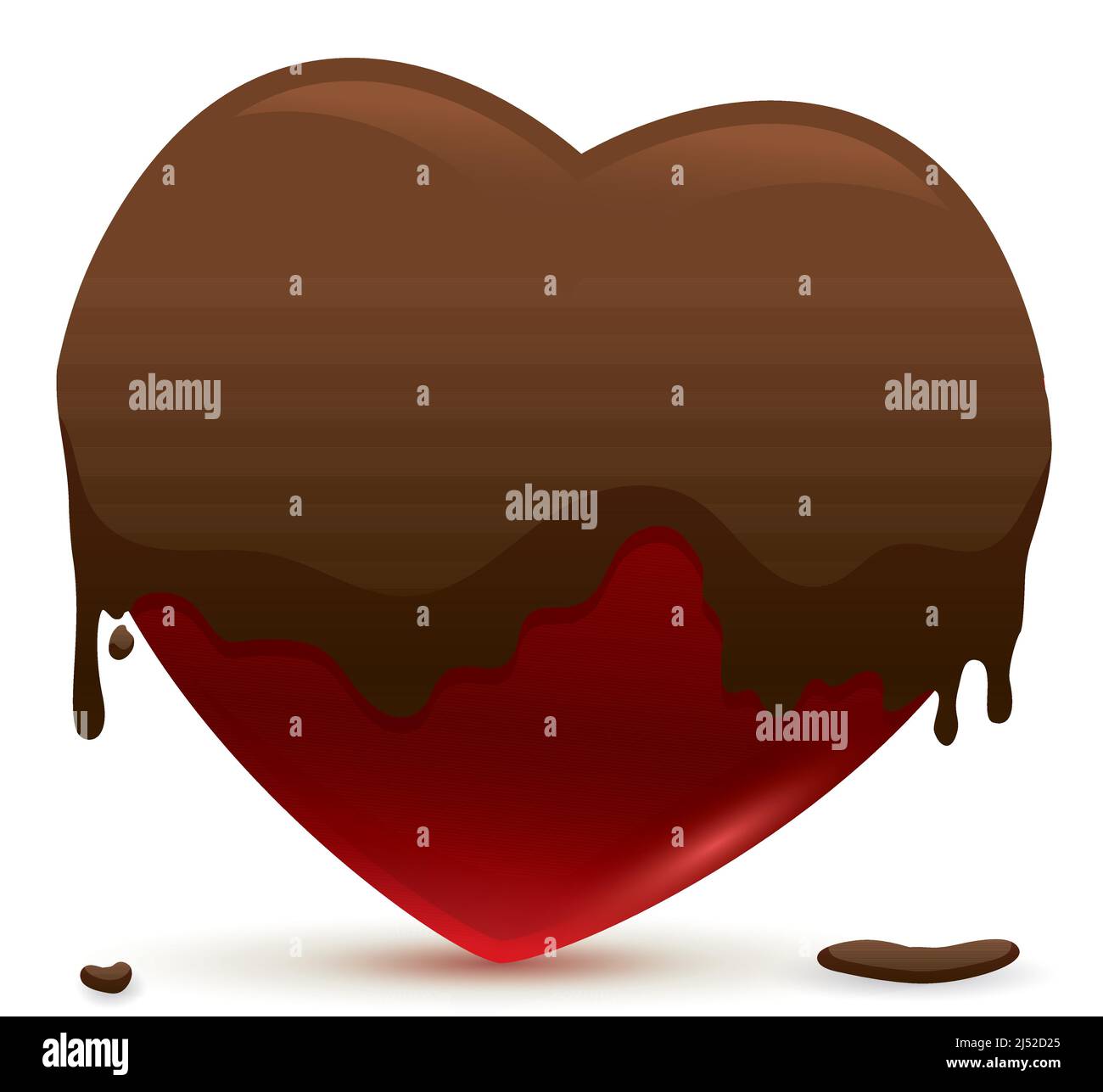 Délicieux signe en forme de coeur recouvert d'un bain de chocolat sur fond blanc. Illustration de Vecteur