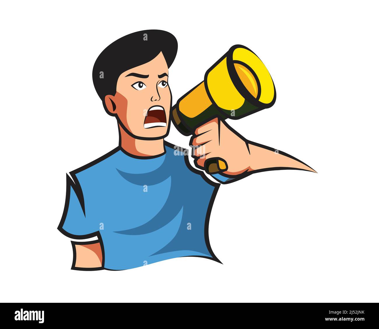 Homme protester tenant une illustration de mégaphone avec un vecteur de style de dessin animé Illustration de Vecteur