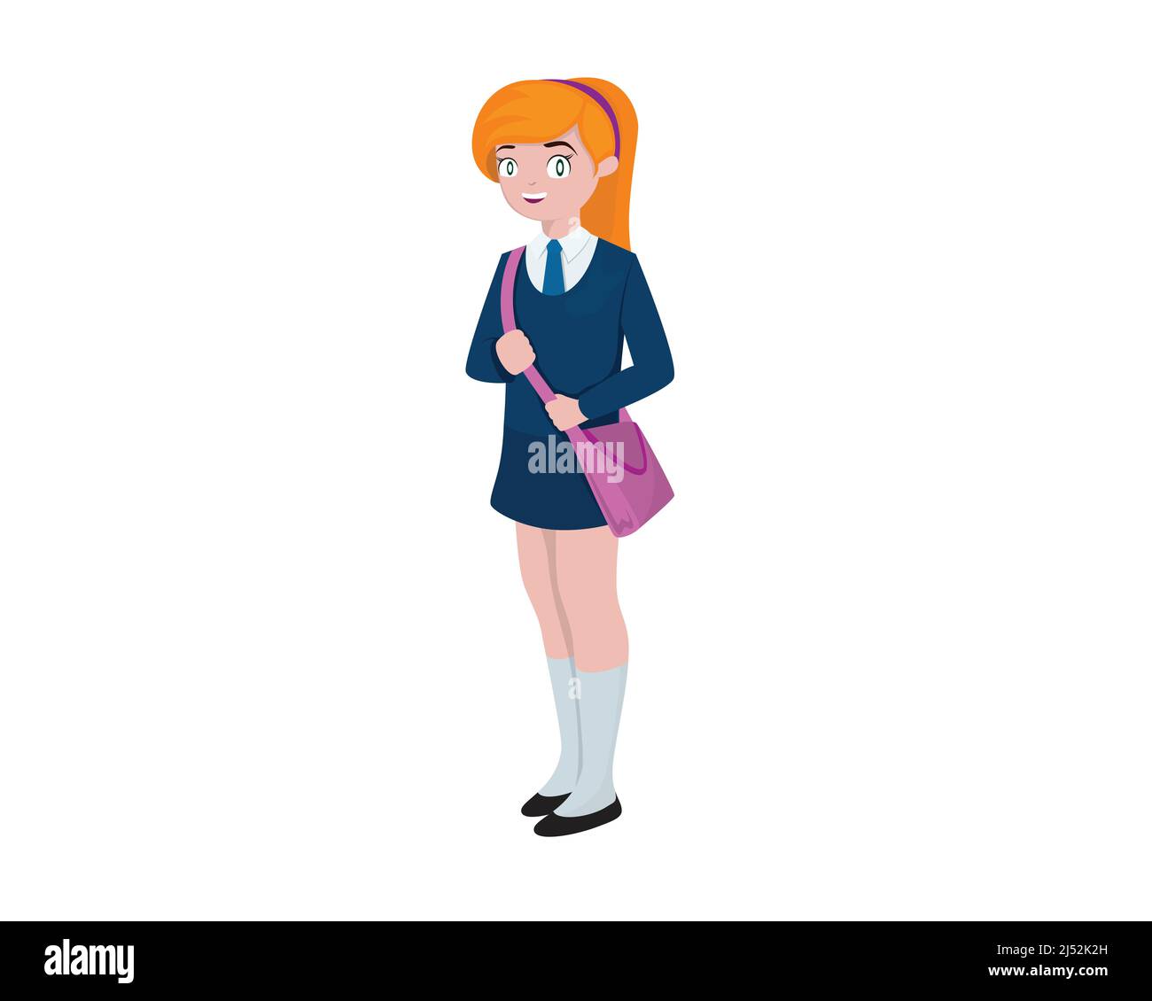 Jeune fille étudiante avec uniforme prêt à aller à l'école Illustration Vector Illustration de Vecteur