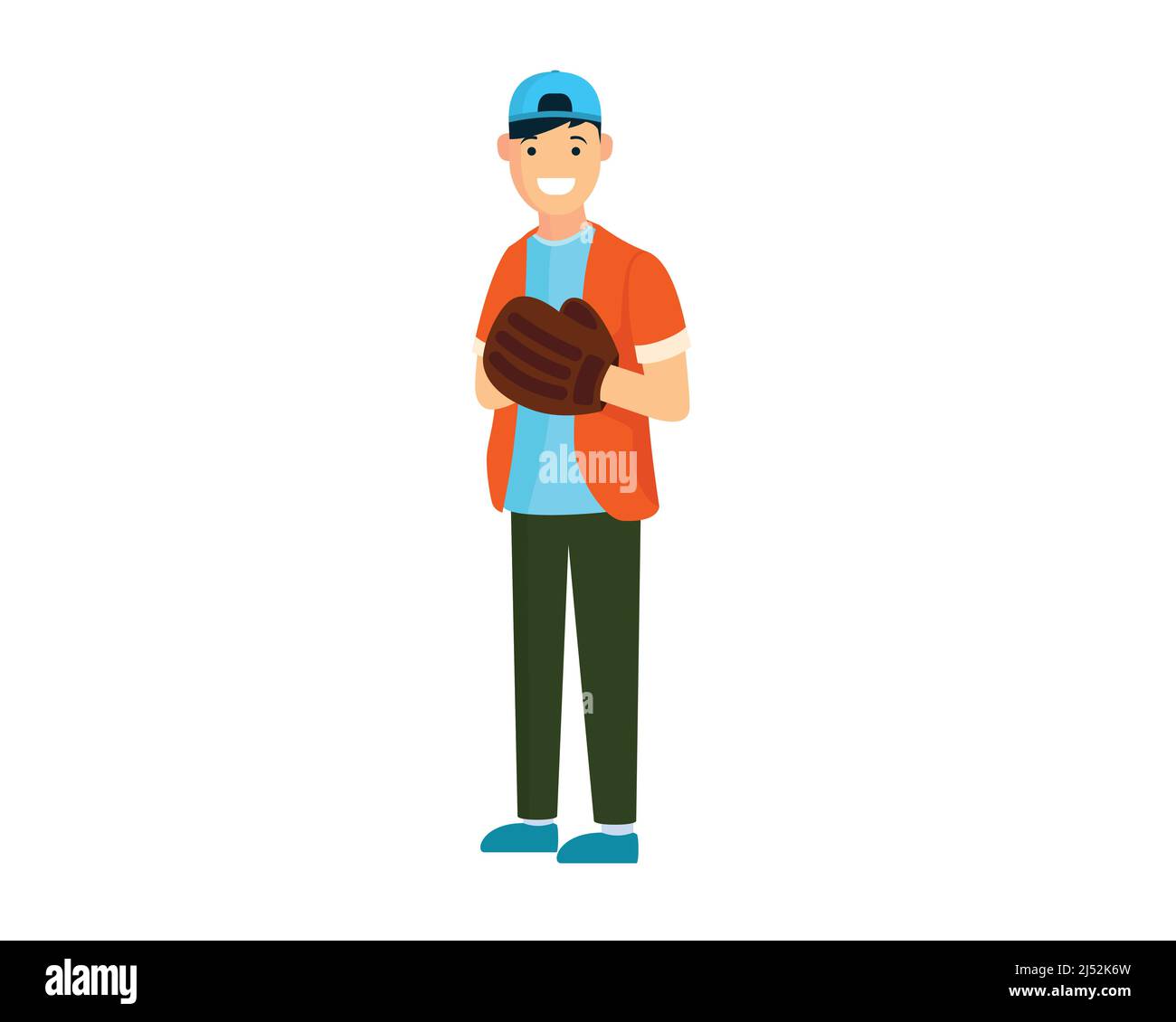 Un garçon jouant au baseball portant un gant de baseball et tenant un ballon de baseball Illustration Vector Illustration de Vecteur