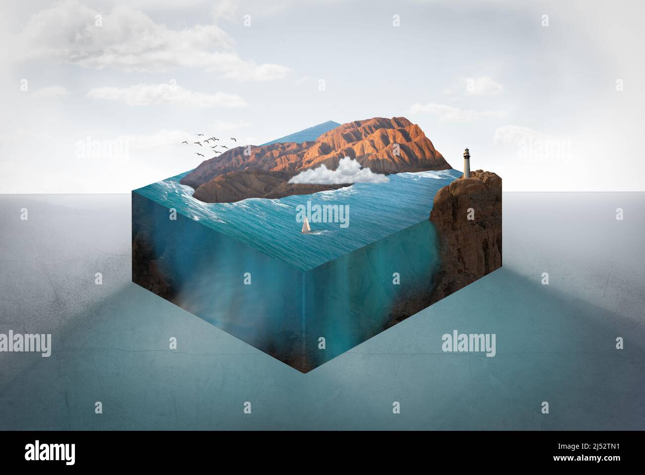 Modèle tridimensionnel d'un phare et d'un paysage océanique côtier Banque D'Images