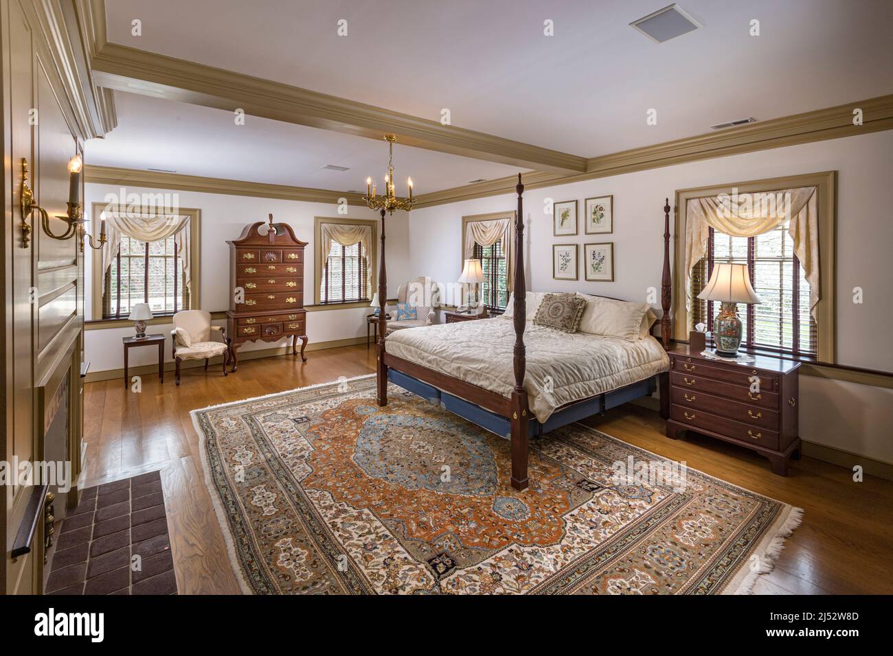 Intérieur de chambre de style colonial, Philadelphie, Pennsylvanie, États-Unis Banque D'Images