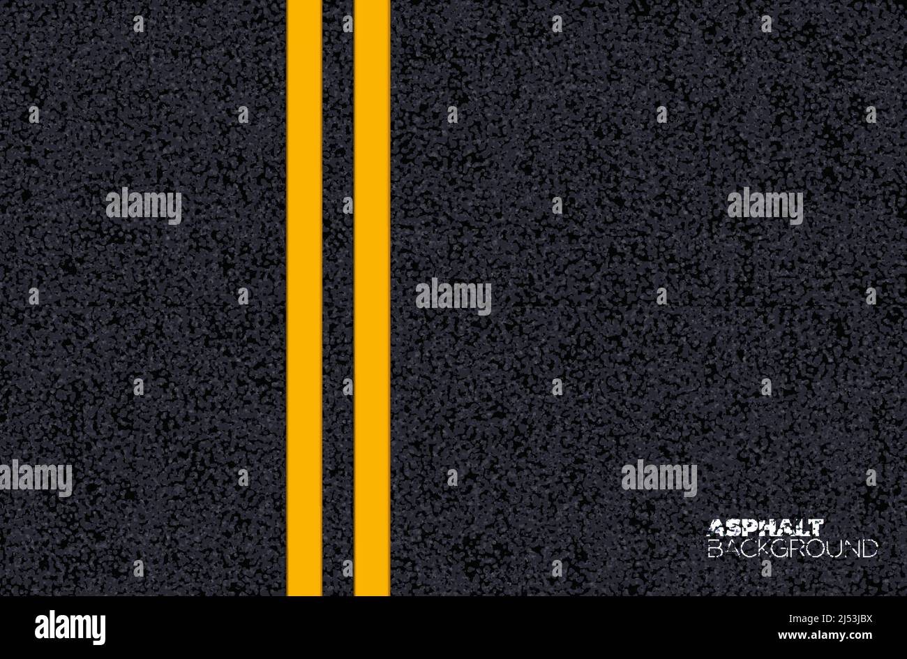 Fond de texture de la route asphaltée, surface tarmac noire. Autoroute vectorielle réaliste avec vue de dessus à double ligne jaune. Chemin avec marquage, structure de toile de fond de chaussée, direction de la circulation routière Illustration de Vecteur