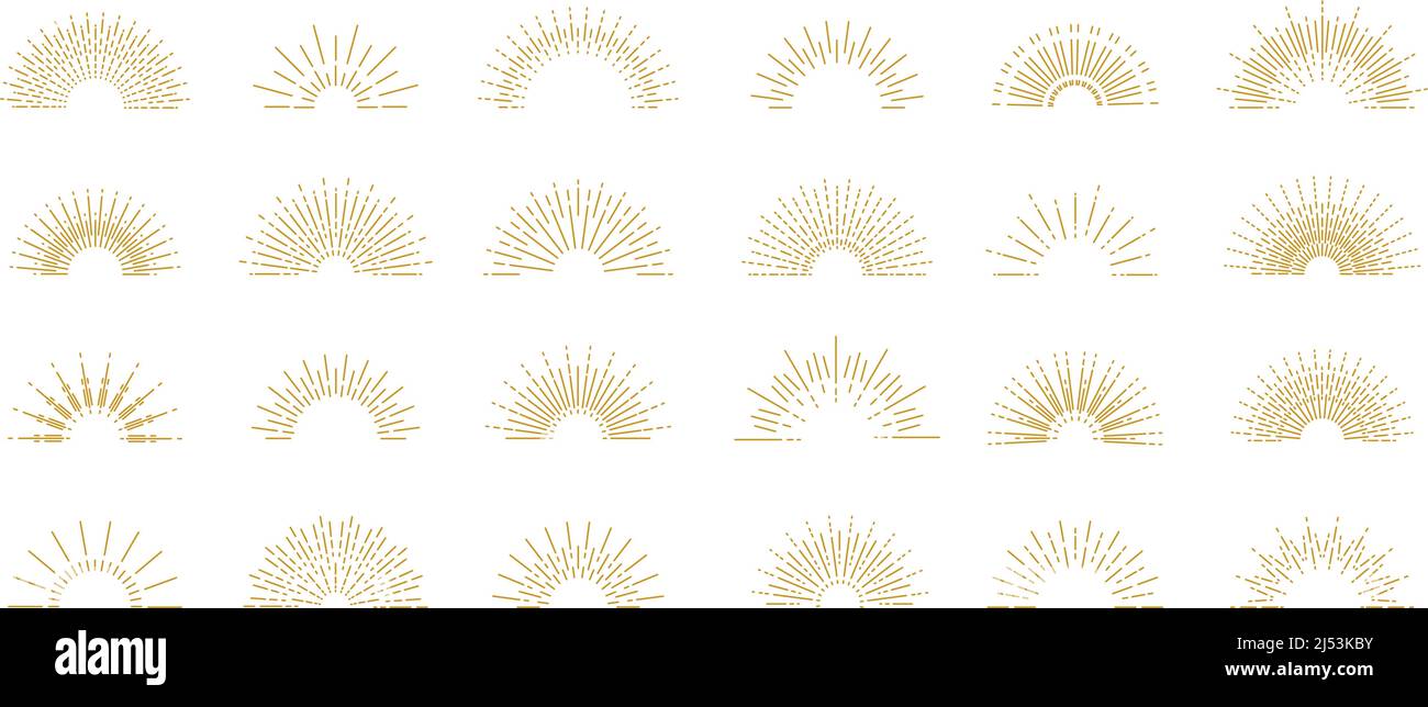 Soleil levant linéaire. Outline boho logo coucher de soleil élément décoratif, abstrait symbole soleil minimaliste. Ensemble vectoriel isolé Illustration de Vecteur