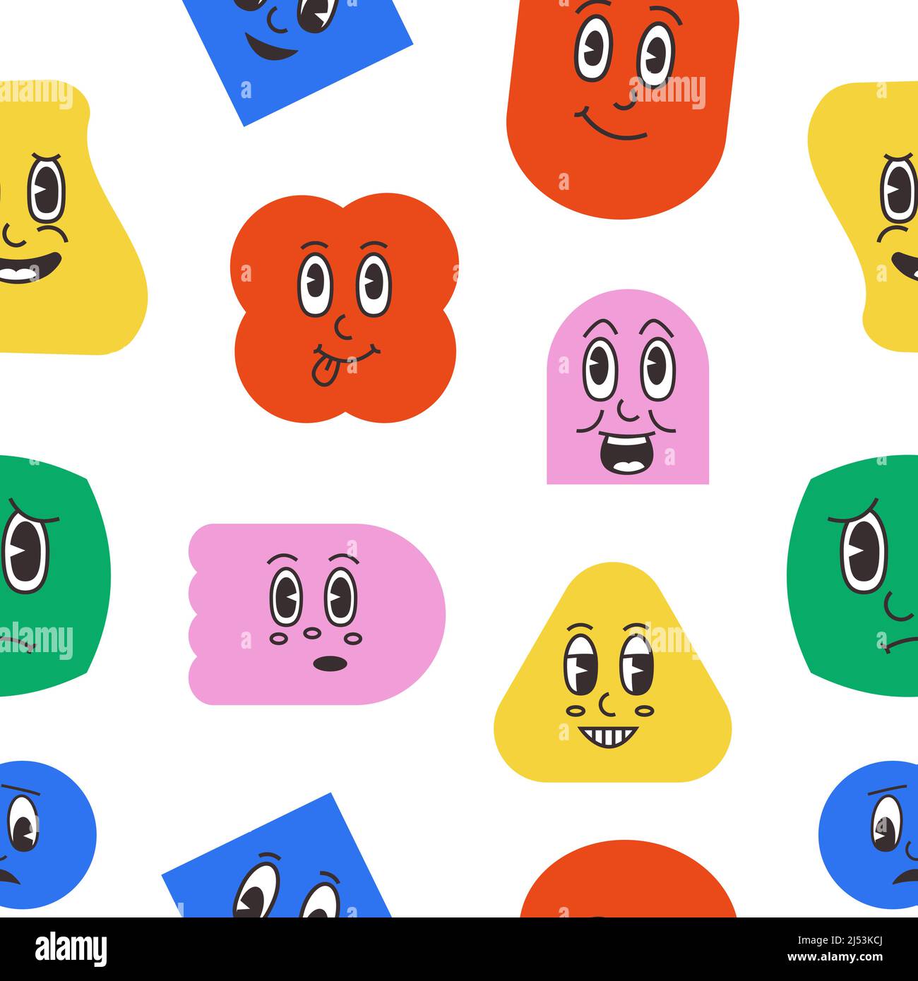 Motif avec chiffres abstraits. Imprimé sans couture avec formes de dessin animé. Texture vectorielle avec smiley visages Illustration de Vecteur