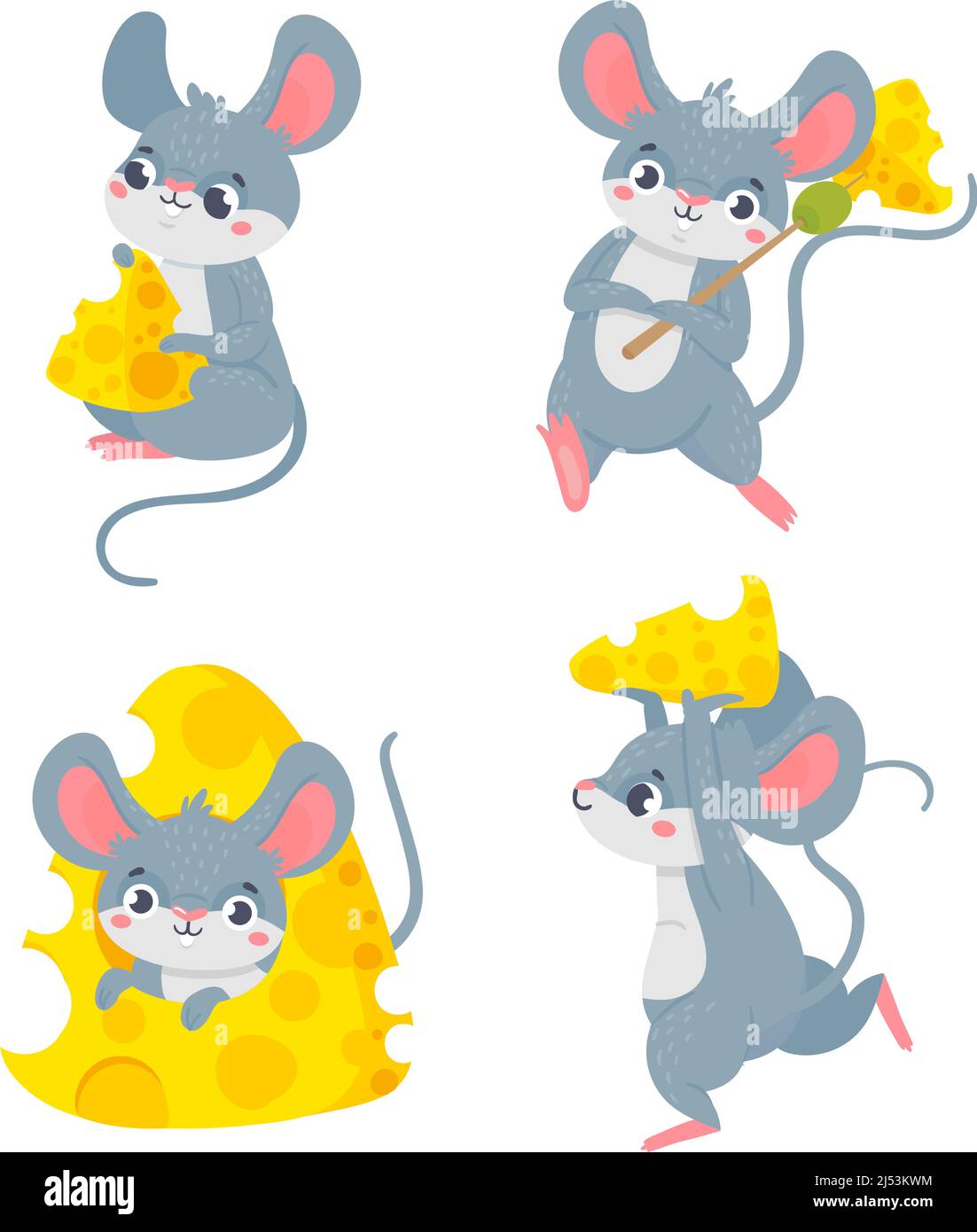 Souris de dessin animé avec fromage, jolie collection de hamster Illustration de Vecteur