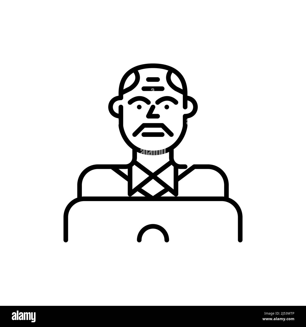 Homme d'âge moyen travaillant sur un ordinateur portable. Pixel Perfect, icône de contour modifiable Illustration de Vecteur