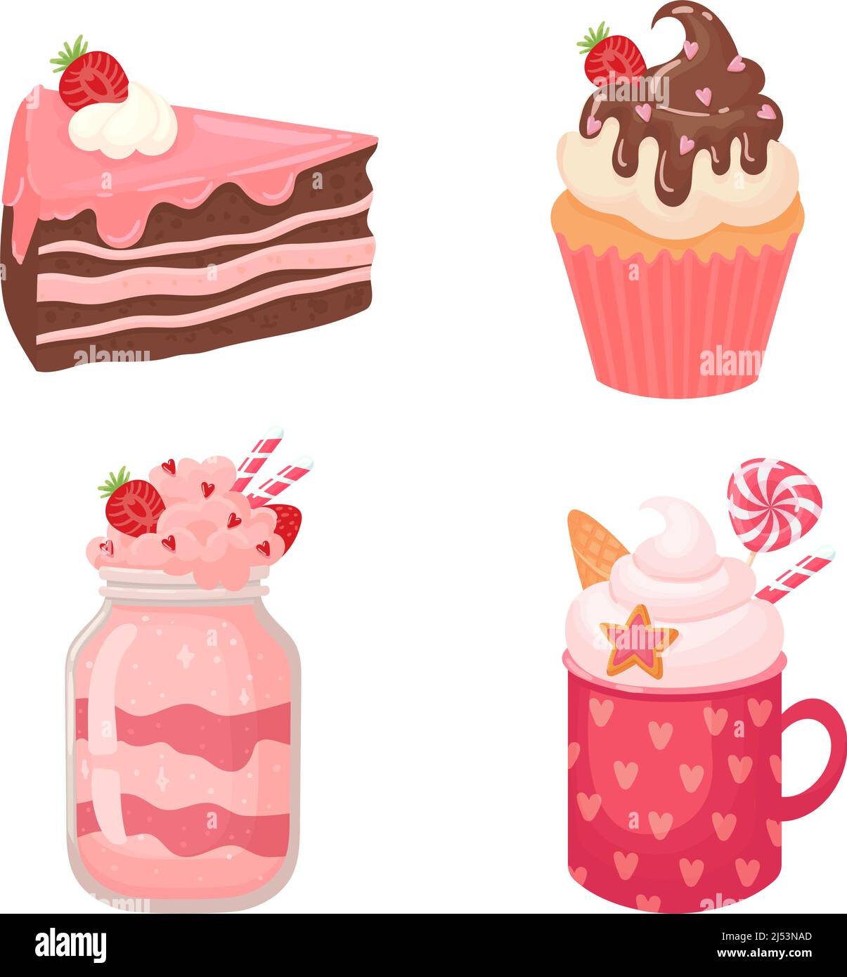 Gâteau doux dessin animé et milkshake à la crème Illustration de Vecteur