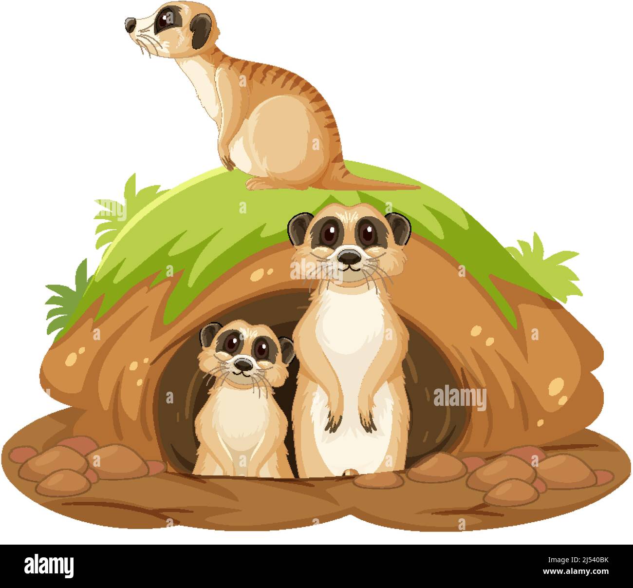 Groupe de meerkats avec le terrier dans l'illustration de style de dessin animé Illustration de Vecteur