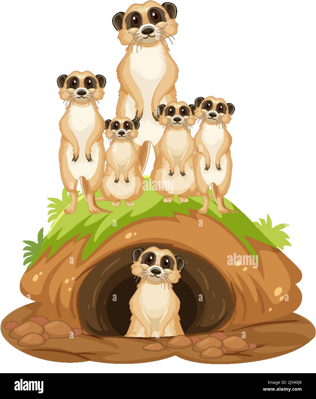 Groupe de meerkats avec le terrier dans l'illustration de style de dessin animé Illustration de Vecteur