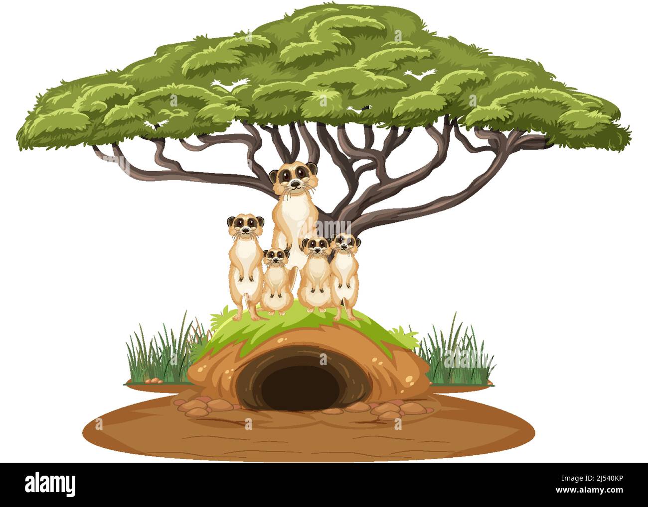 Groupe de meerkats avec le terrier dans l'illustration de style de dessin animé Illustration de Vecteur