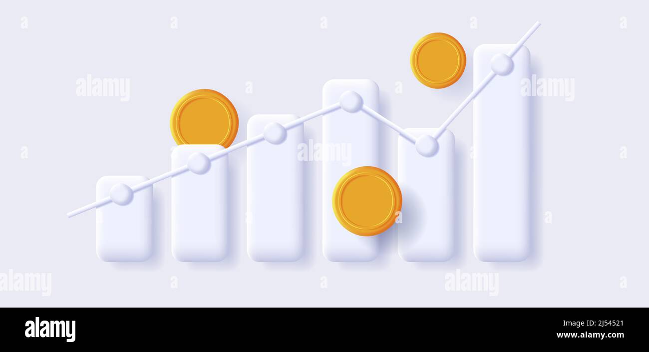 Illustration d'infographies blanches, graphique à 3D barres avec pièces dorées vides Illustration de Vecteur