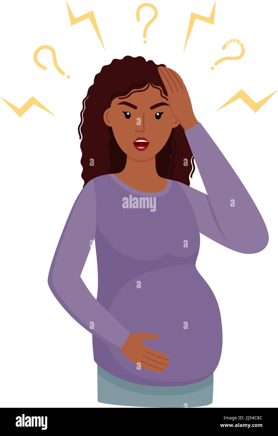 Femme stressée. Femme enceinte en stress, mauvaise humeur, dépression, panique, illustration vectorielle Illustration de Vecteur