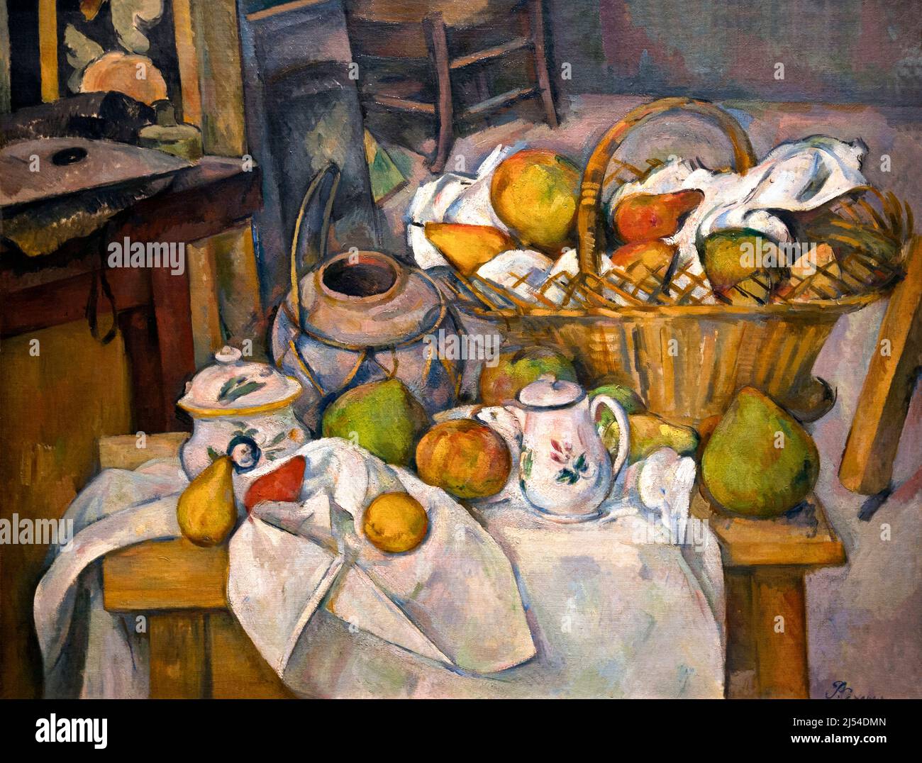 Encore vie avec corbeille de fruits, Table de cuisine, la Table de cuisine, Paul Cézanne, 1888-1890, Musée d'Orsay, Paris, France, Europe Banque D'Images