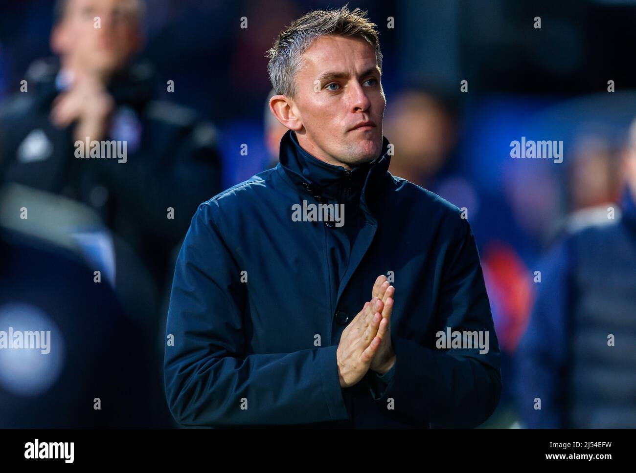 Kieran McKenna, directeur municipal d'Ipswich, avant le match de la Sky Bet League One à Portman Road, Ipswich. Date de la photo: Mardi 19 avril 2022. Banque D'Images