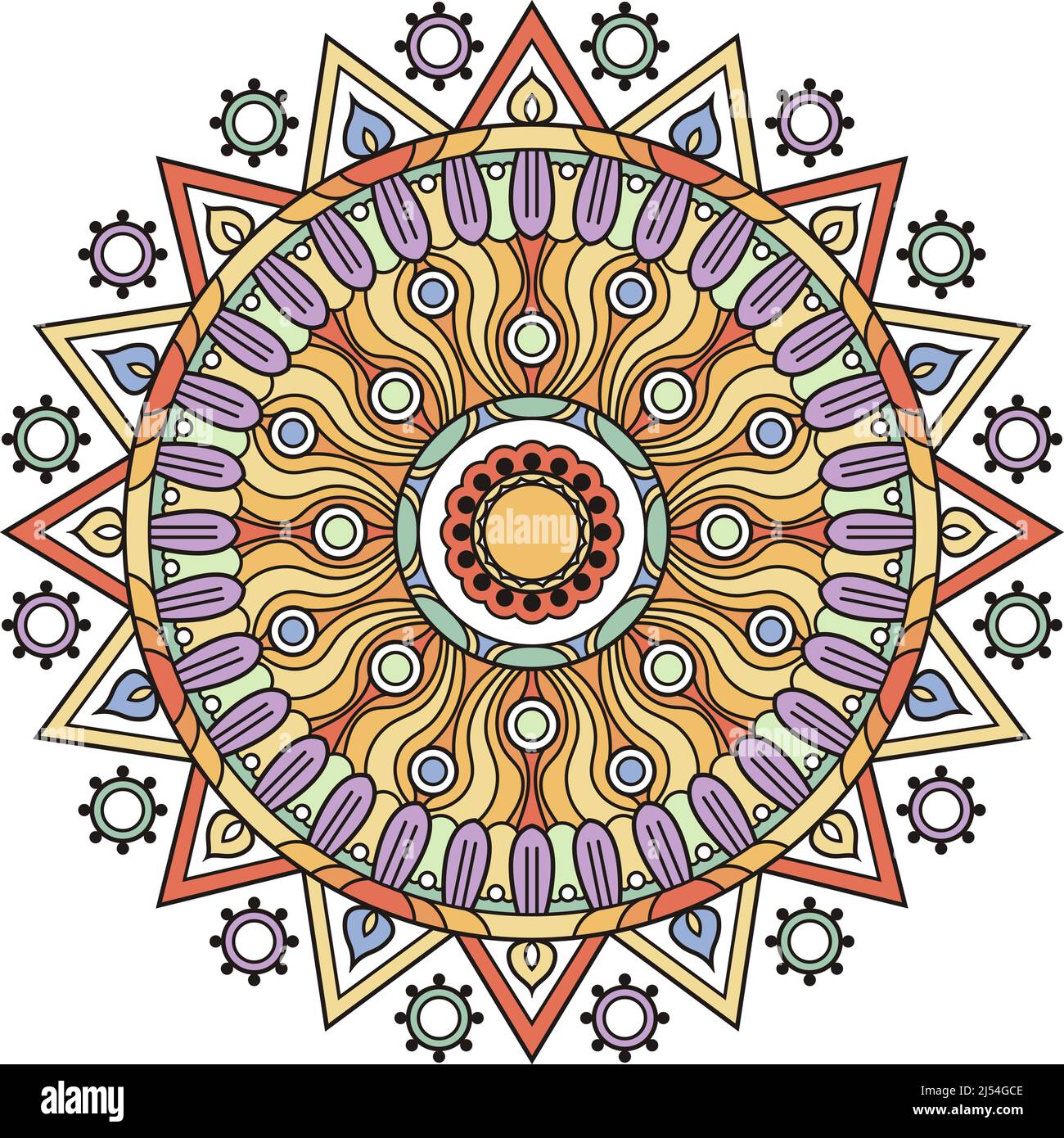 Motif radial indien. Décoration traditionnelle ronde à motif de mandala Illustration de Vecteur