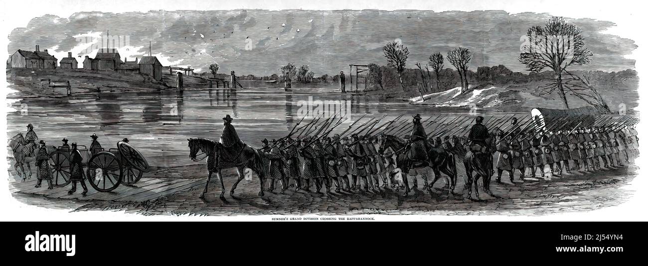 Edwin Vose Sumner's Grand Division Crossing the Rappahannock dans la guerre de Sécession américaine. illustration du siècle 19th Banque D'Images