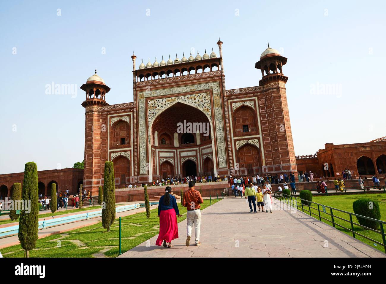 Taj Mahal est un site classé au patrimoine mondial de l'UNESCO à Agra, Uttar Pradesh, Inde Banque D'Images