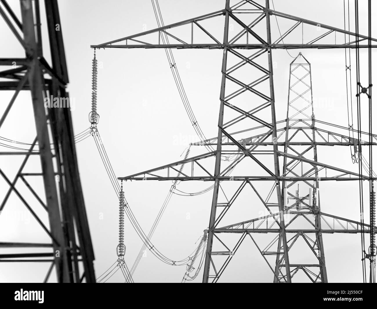 J'aime les pylônes d'électricité; je trouve leurs formes abstraites et gantantes sans fin fascinantes. Nous voyons ici un groupe de spécimens géants à Redbridge, au sud d'Ox Banque D'Images