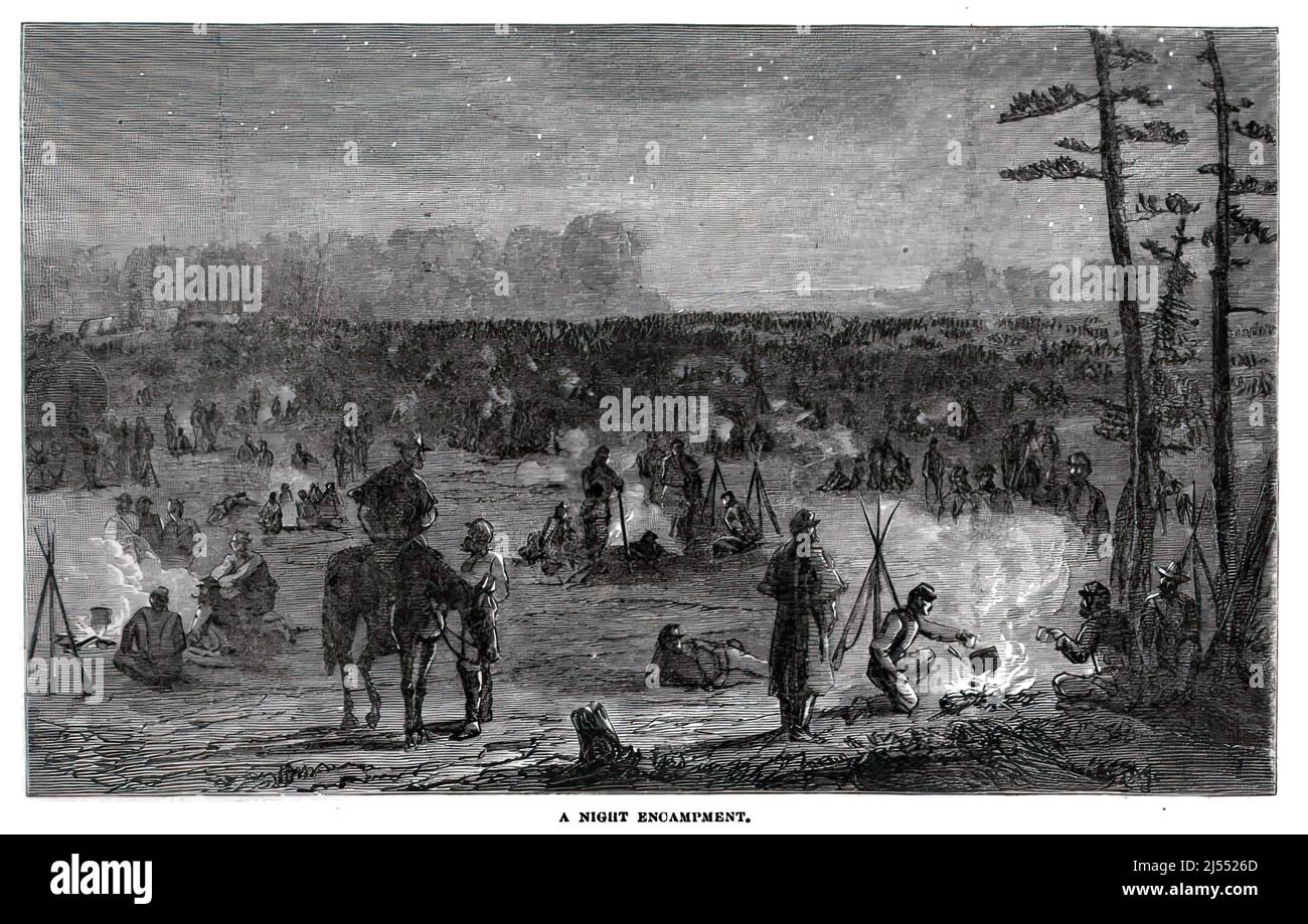 Un campement de nuit, le 1862 décembre, dans la guerre civile américaine. illustration du siècle 19th Banque D'Images