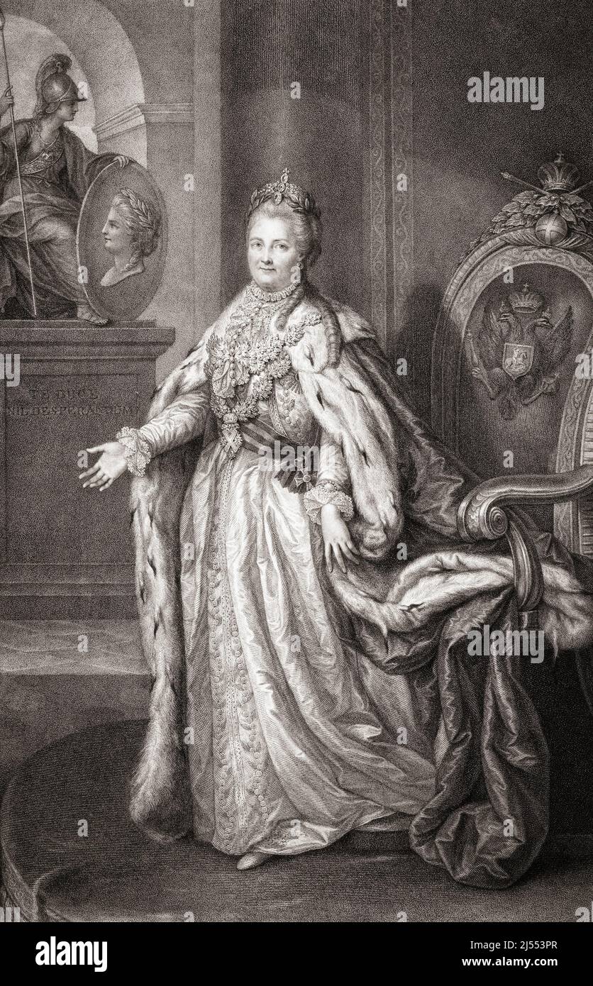 Catherine II, Catherine la Grande, 1729 -1796. Impératrice de Russie d'origine allemande. Après la gravure de 1785 par Francesco Bartolozzi de l'oeuvre de 1783 par Michele Benedetti. Banque D'Images
