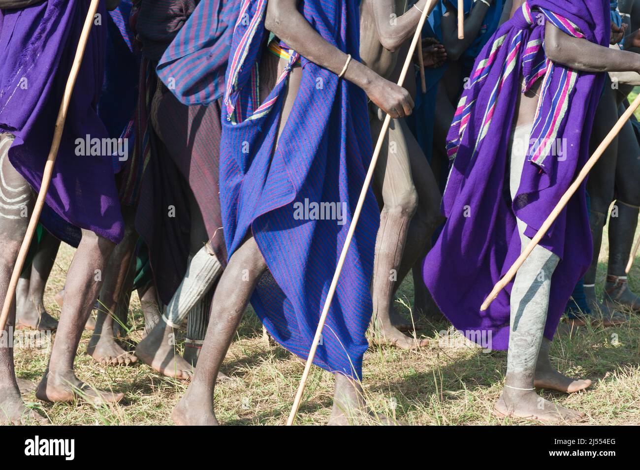 Donga stick lutte cérémonie, tribu Surma, Tulgit vallée de la rivière Omo, Ethiopie, Banque D'Images