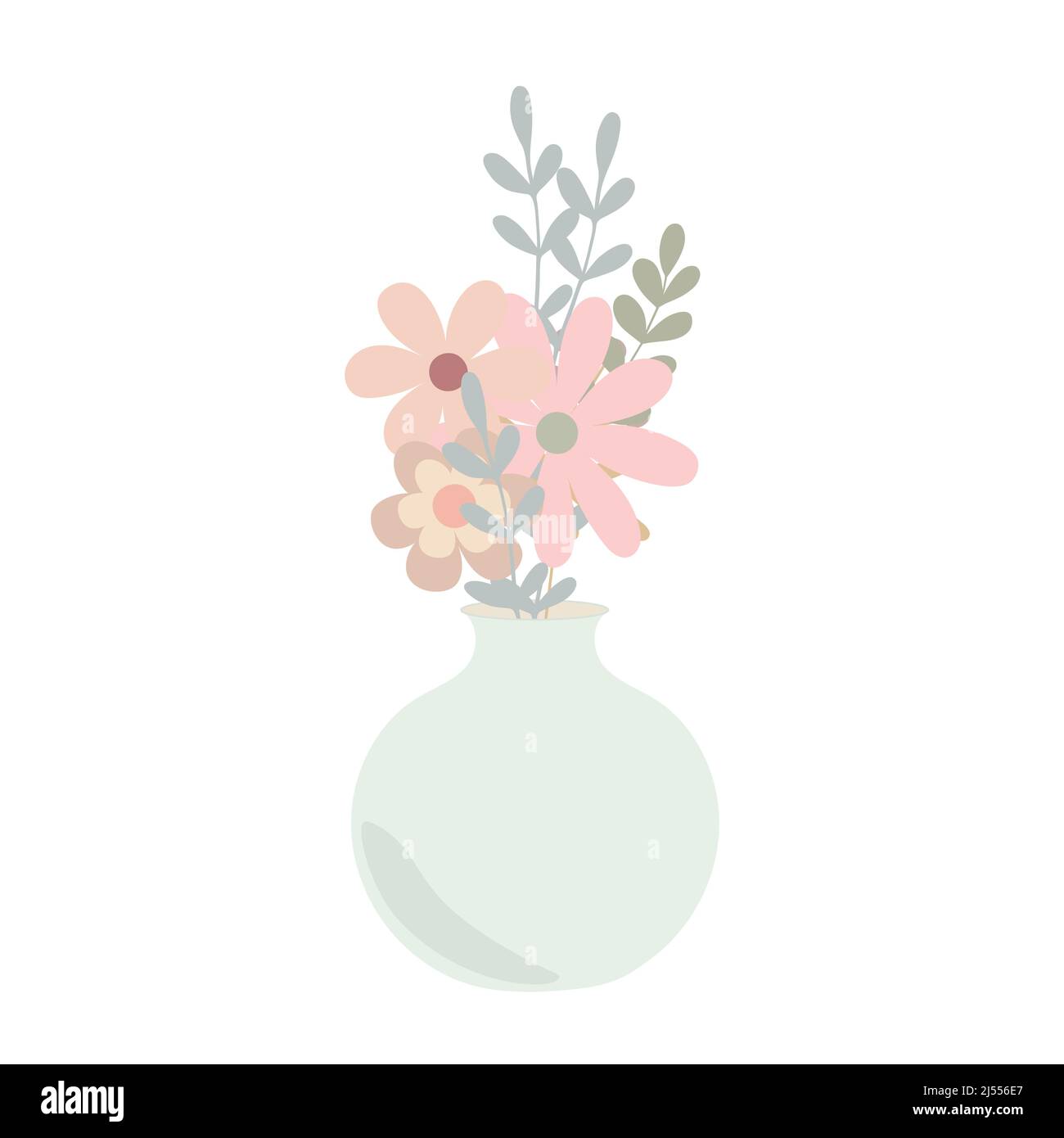 Vase bohémien avec fleurs orange clair fantaisie dans un style simple et plat abstrait vecteur pastel illustration, tendance minimaliste confortable décoration concept, carte de voeux romantique, invitation Illustration de Vecteur