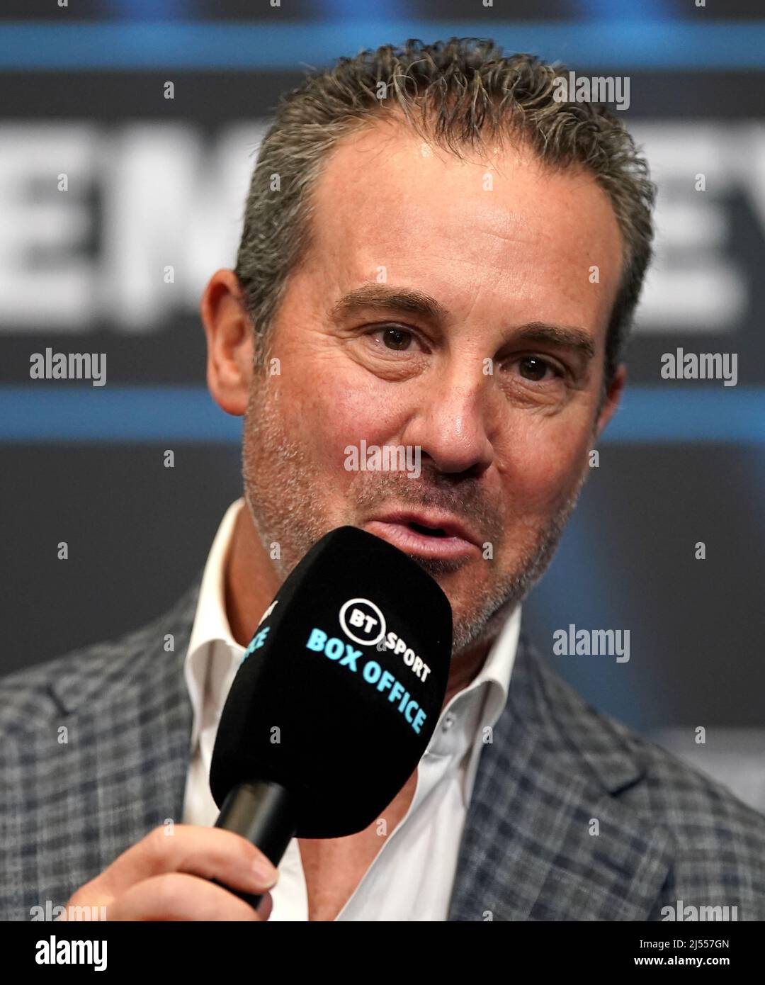 Haut de la page Président de boxe Todd Duboef lors d'une conférence de presse au stade Wembley, Londres. Date de la photo: Mercredi 20 avril 2022. Banque D'Images