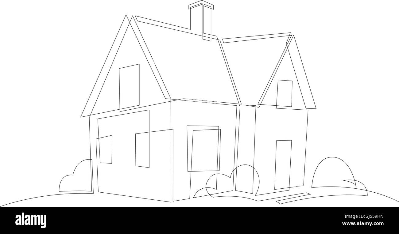 Maison de campagne abstraite dessinée par ligne continue. Maison de famille design linéaire minimaliste. Illustration vectorielle. Noir sur blanc Illustration de Vecteur