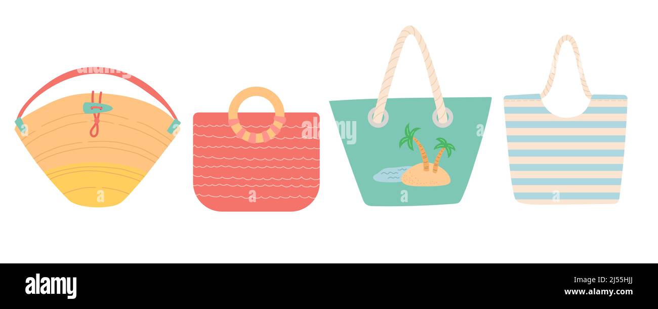 Ensemble été de sacs colorés, motif vectoriel plat Illustration de Vecteur