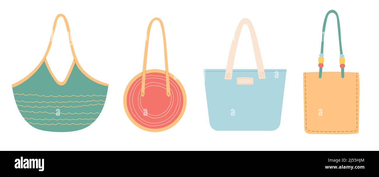 Ensemble été de sacs colorés, motif vectoriel plat Illustration de Vecteur