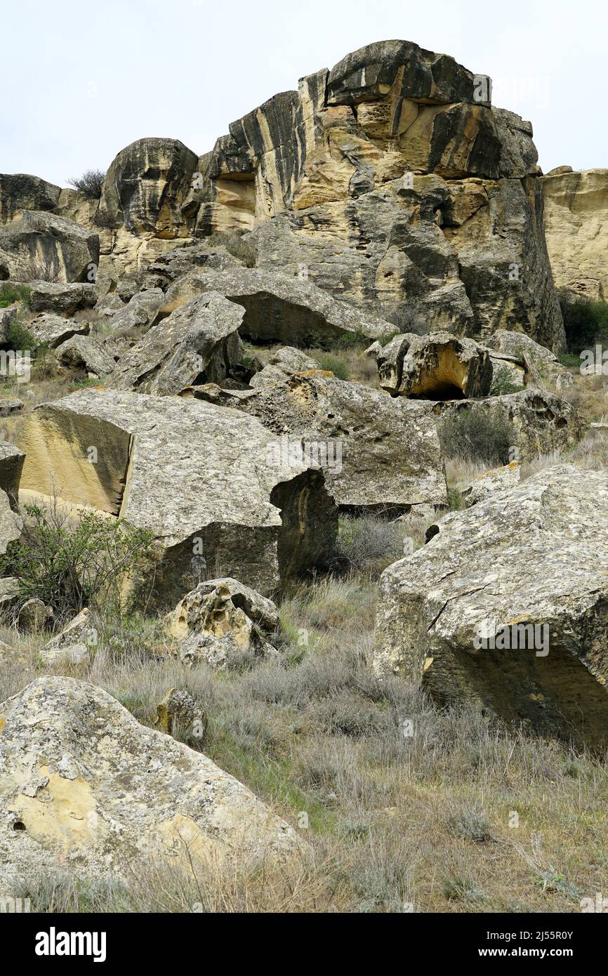 Rochers, Réserve historique et culturelle de l'État du Gobustan, Azerbaïdjan, Azərbaycan, Asie, site du patrimoine mondial de l'UNESCO Banque D'Images