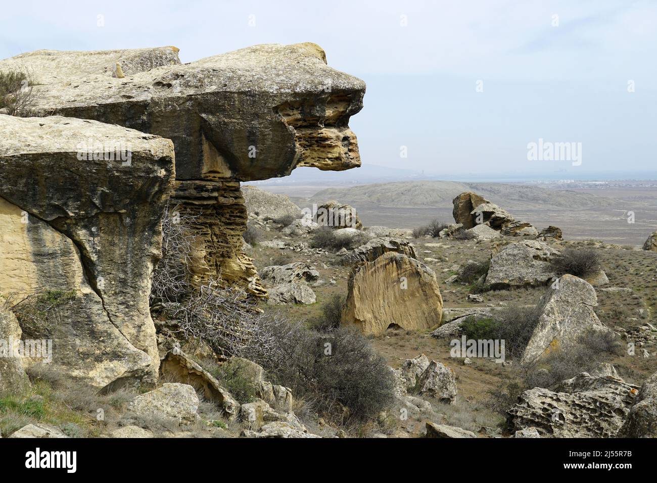 Rochers, Réserve historique et culturelle de l'État du Gobustan, Azerbaïdjan, Azərbaycan, Asie, site du patrimoine mondial de l'UNESCO Banque D'Images