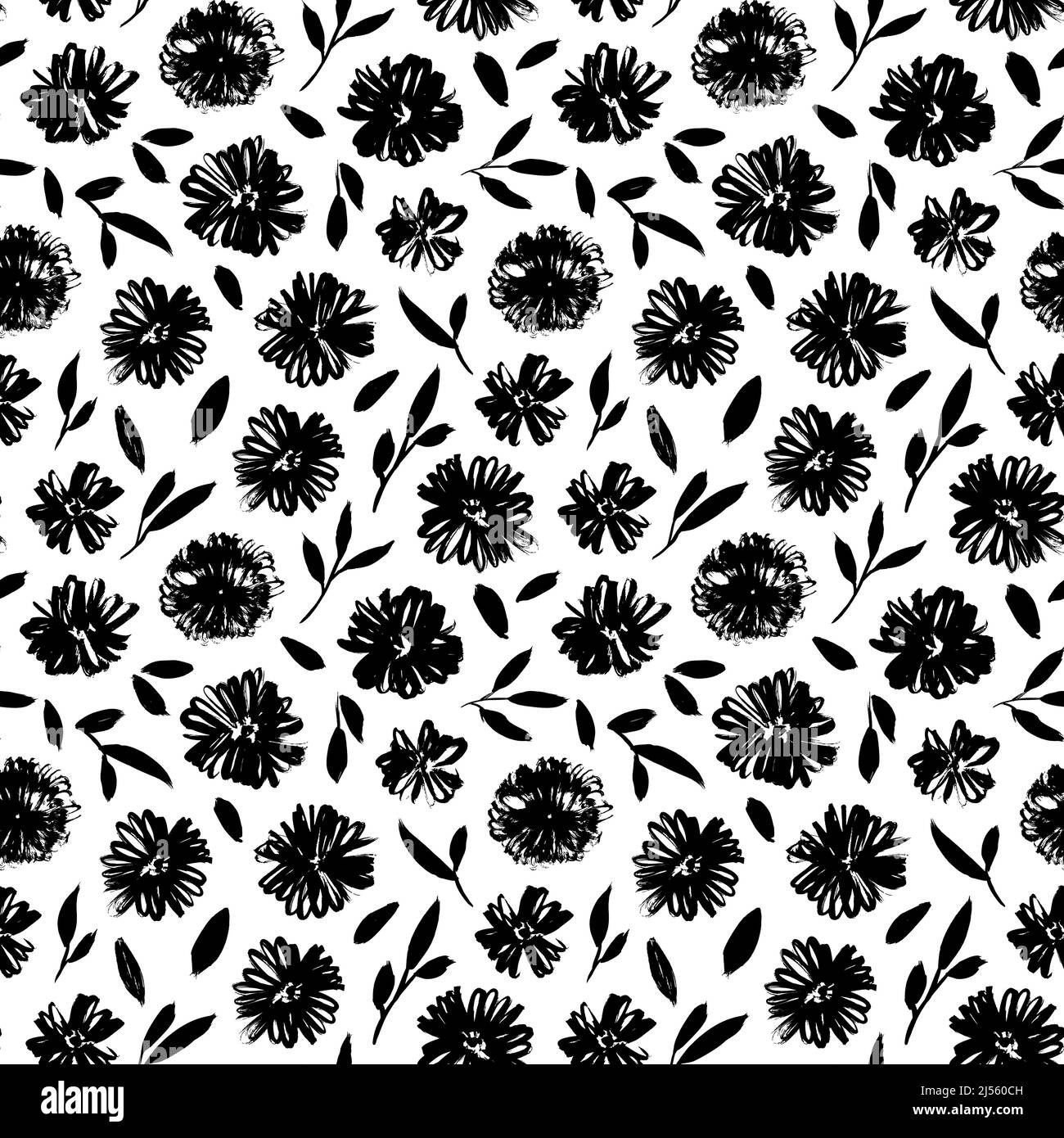 Brossez les feuilles et les fleurs noires sans couture. Illustration de Vecteur