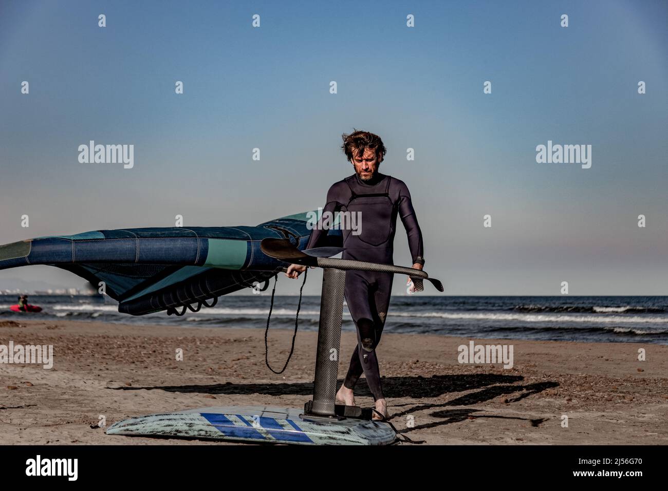 feuille d'aile vieux kiter sur la plage Banque D'Images