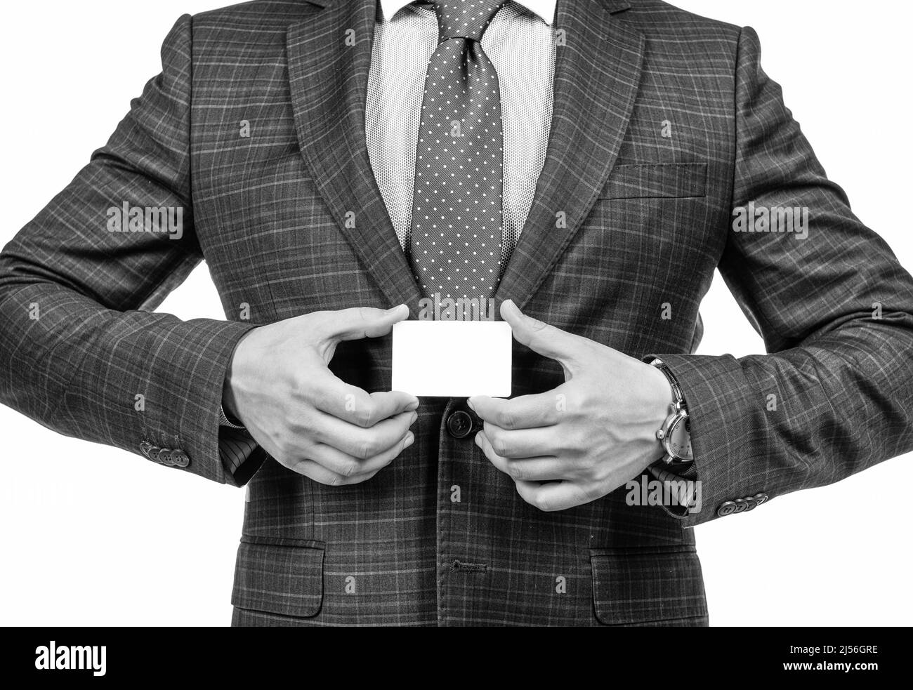 Étiquette de carte de visite intelligente. Vider la carte dans les mains des hommes. Étiquette professionnelle. Introduction formelle Banque D'Images