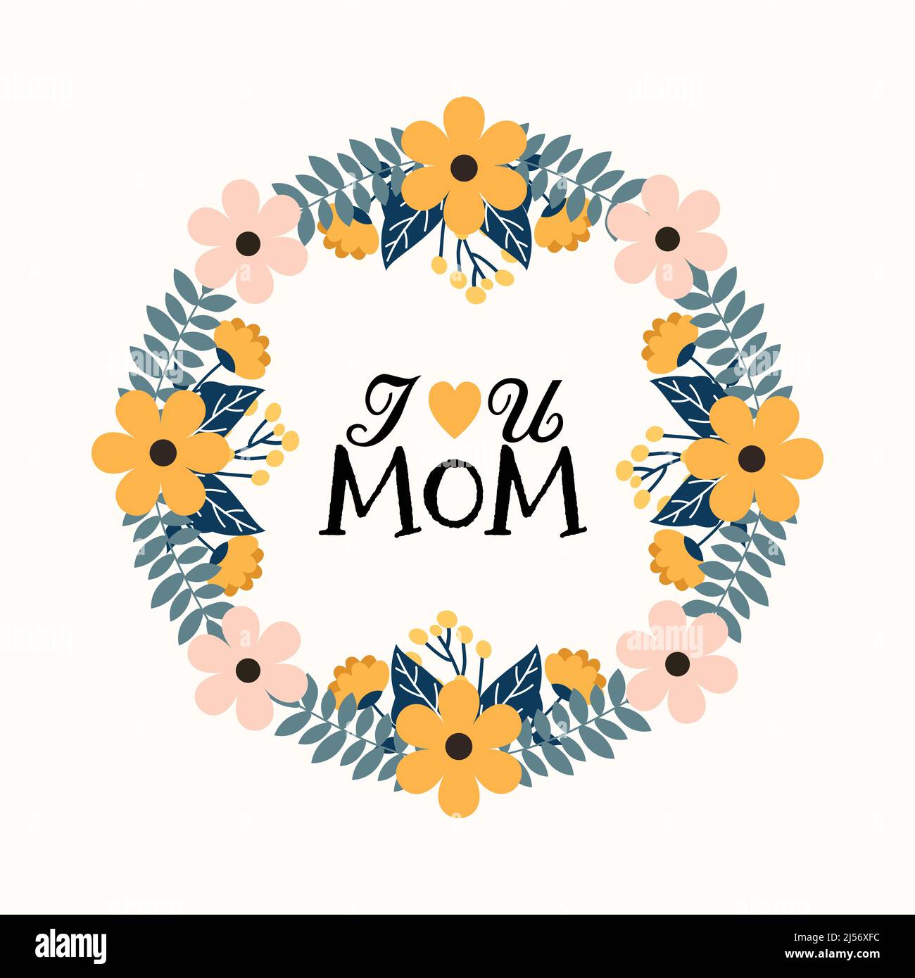 J'aime maman été fleur couronne motif lettrage main Illustration de Vecteur