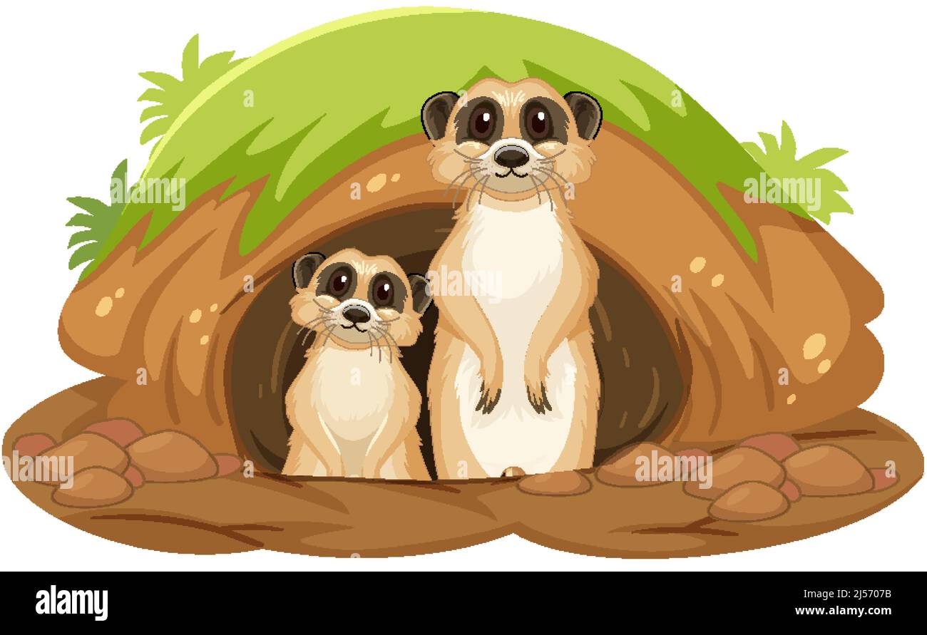Deux meerkats avec bavette en dessin animé Illustration de Vecteur