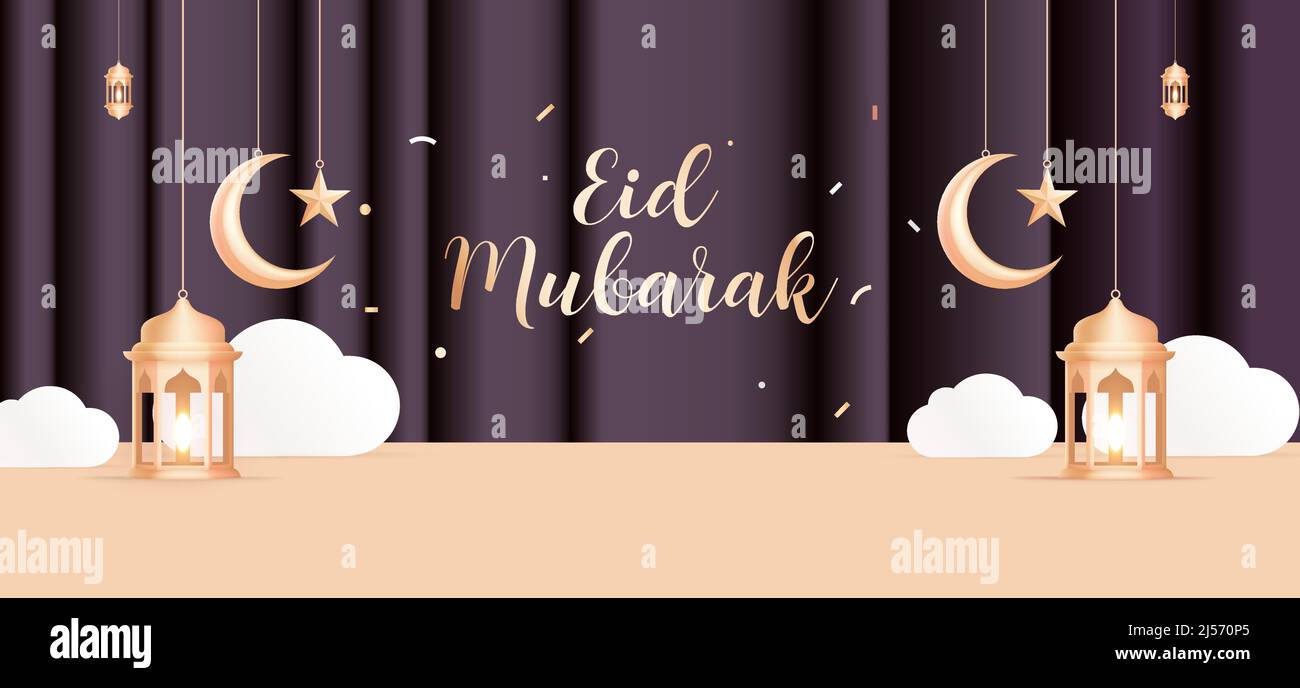 Carte de salutation islamique EID Mubarak en vecteur calligraphique arabe. Vecteur de calligraphie EID al Fitr et Eid al Adha. Illustration vectorielle Happy eid. Illustration de Vecteur