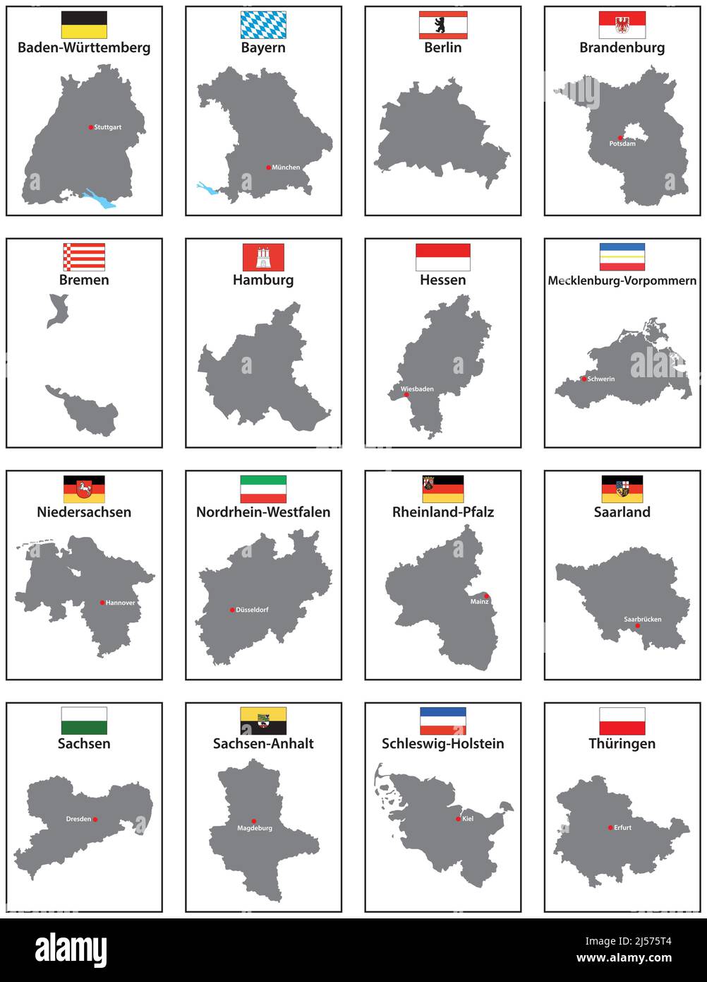 Cartes vectorielles avec drapeaux des 16 États d'Allemagne Illustration de Vecteur