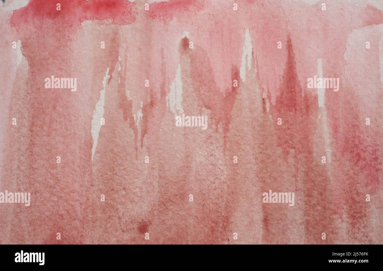 Aquarelle trait et spray sur papier blanc , arrière-plan abstrait à la main dessiné marron avec rouge liquide goutte Banque D'Images