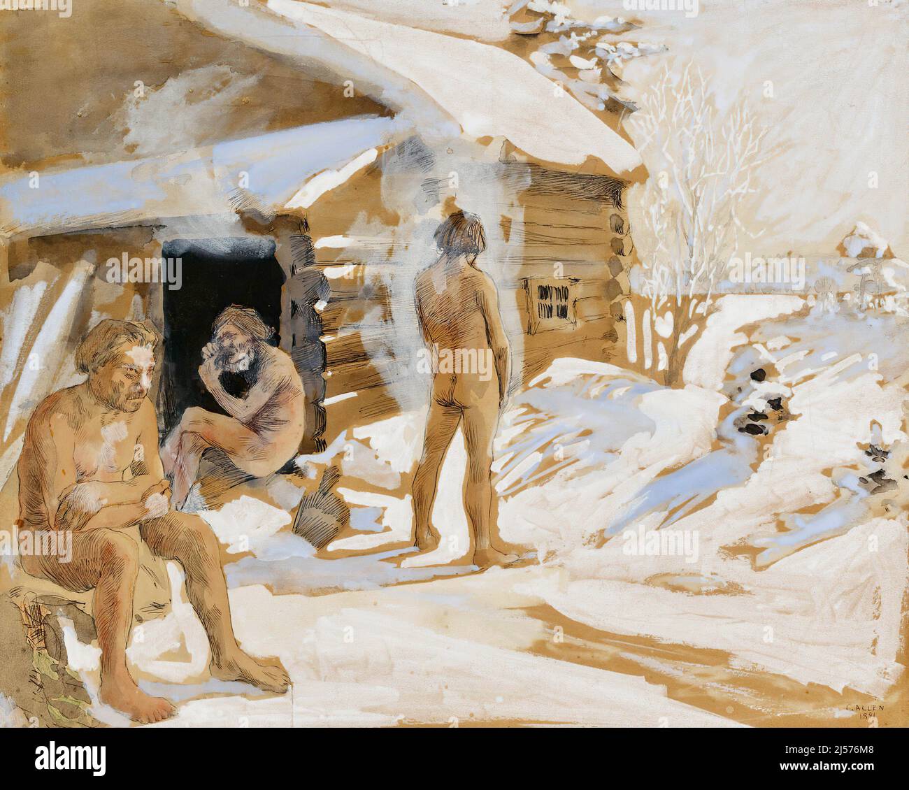 Akseli Gallen-Kallela - à l'extérieur du sauna - 1891 Banque D'Images