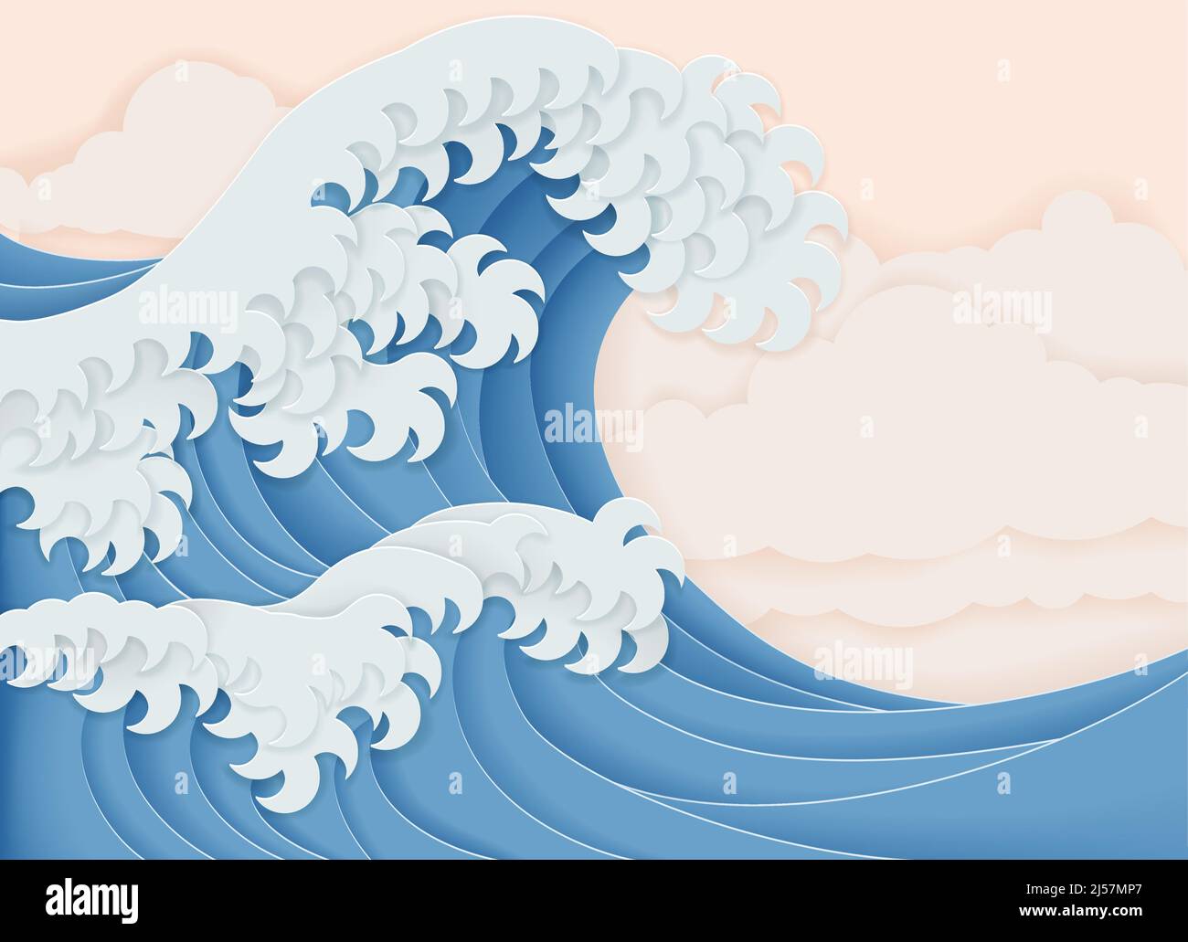 Style artisanal de papier superposé à grandes vagues japonaises Illustration de Vecteur