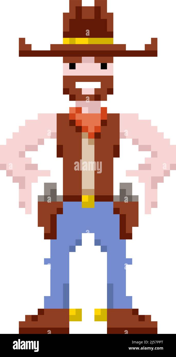 Pixel art cowboy tenant un pistolet, illustration vectorielle Illustration de Vecteur