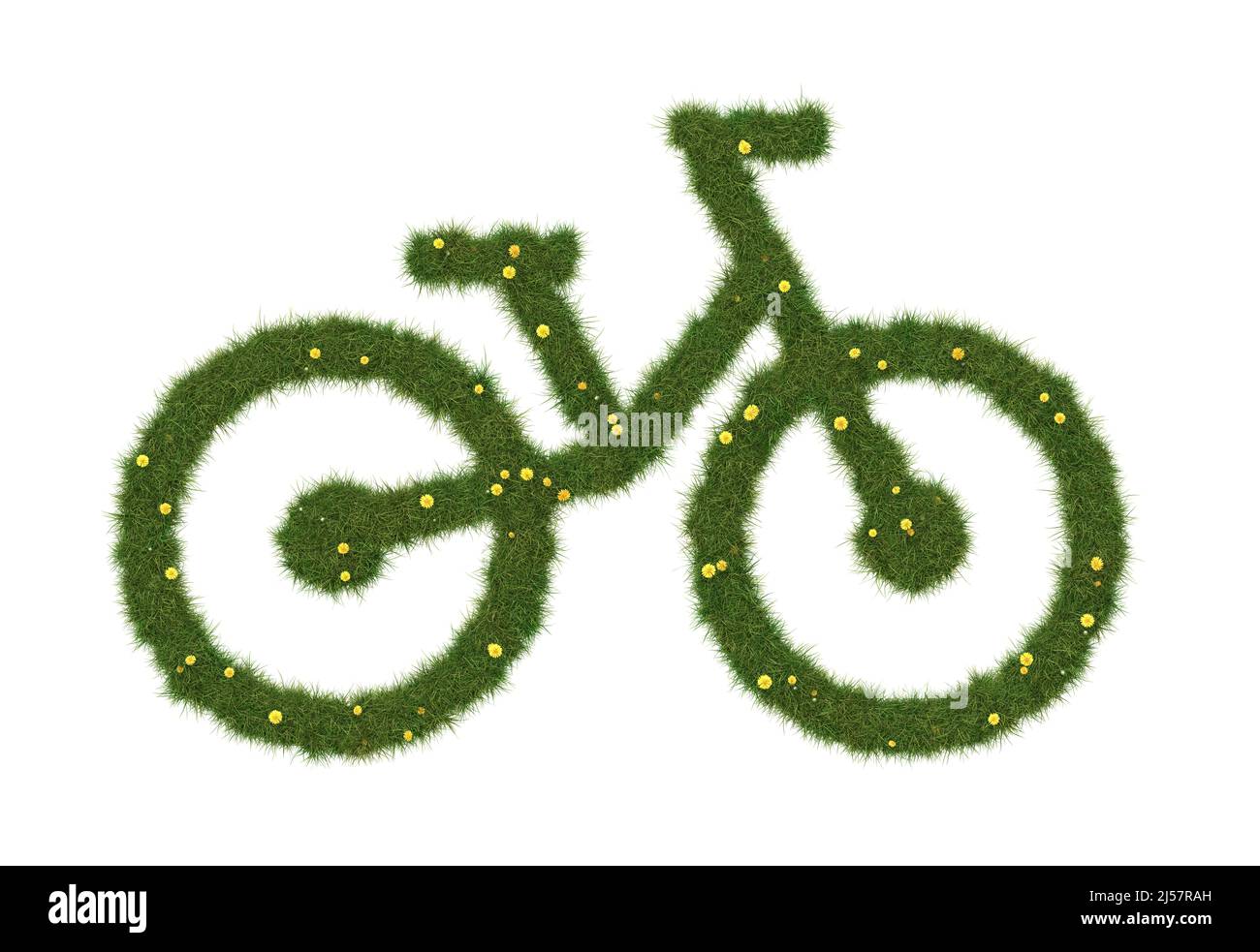 Logo de vélo en herbe réaliste. Concept de transport écologique. 3D illustration. Banque D'Images