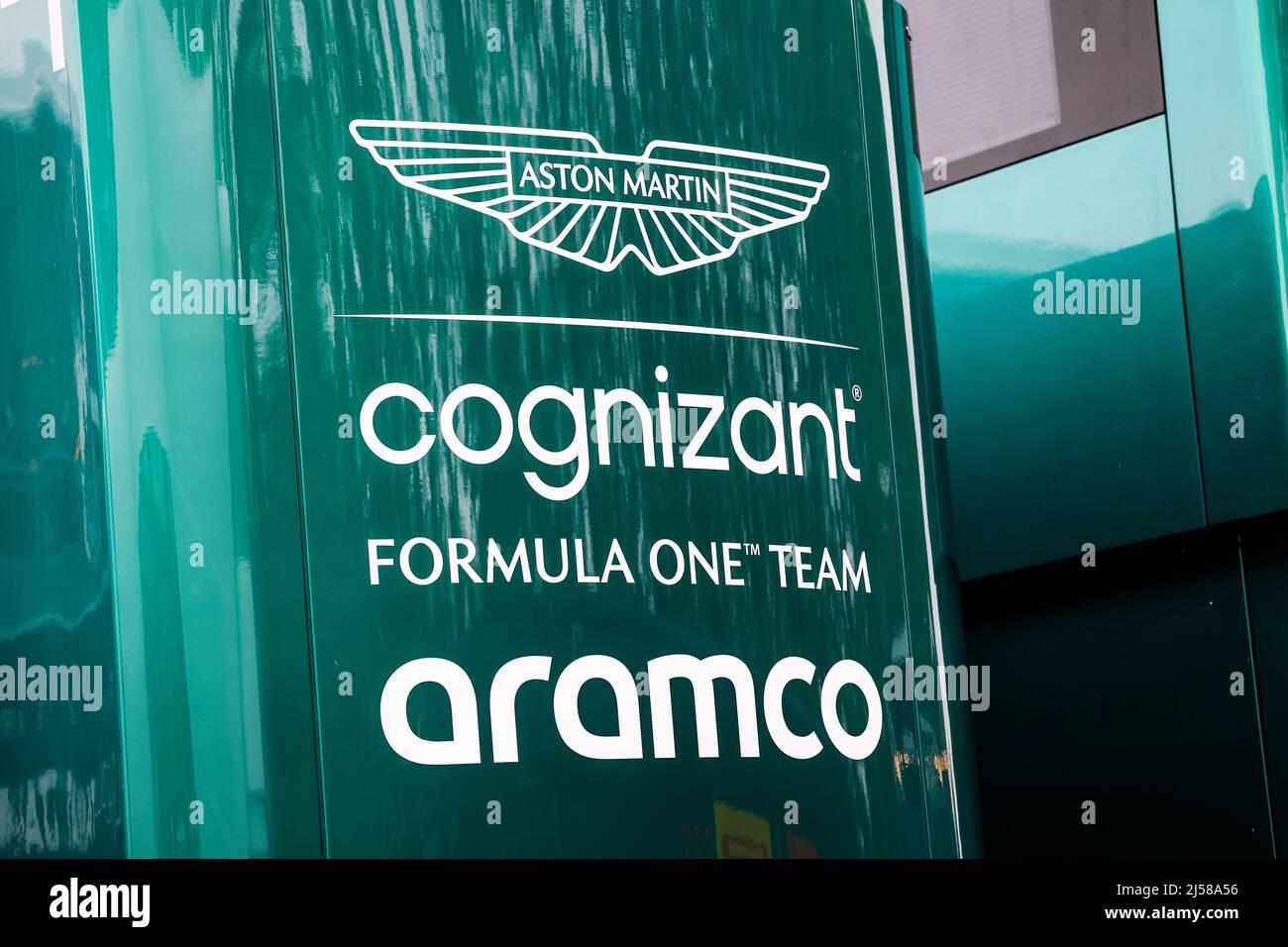 Cognizant Aston Martin F1 logo Aramco lors de la Formule 1 Grand Premio del Made in Italy e dell'Emilia-Romagna 2022, 4th tour du Championnat du monde de Formule 1 2022 de la FIA, sur le circuit Imola, du 22 au 24 avril 2022 à Imola, Italie - photo: Florent Gooden/DPPI/LiveMedia Banque D'Images